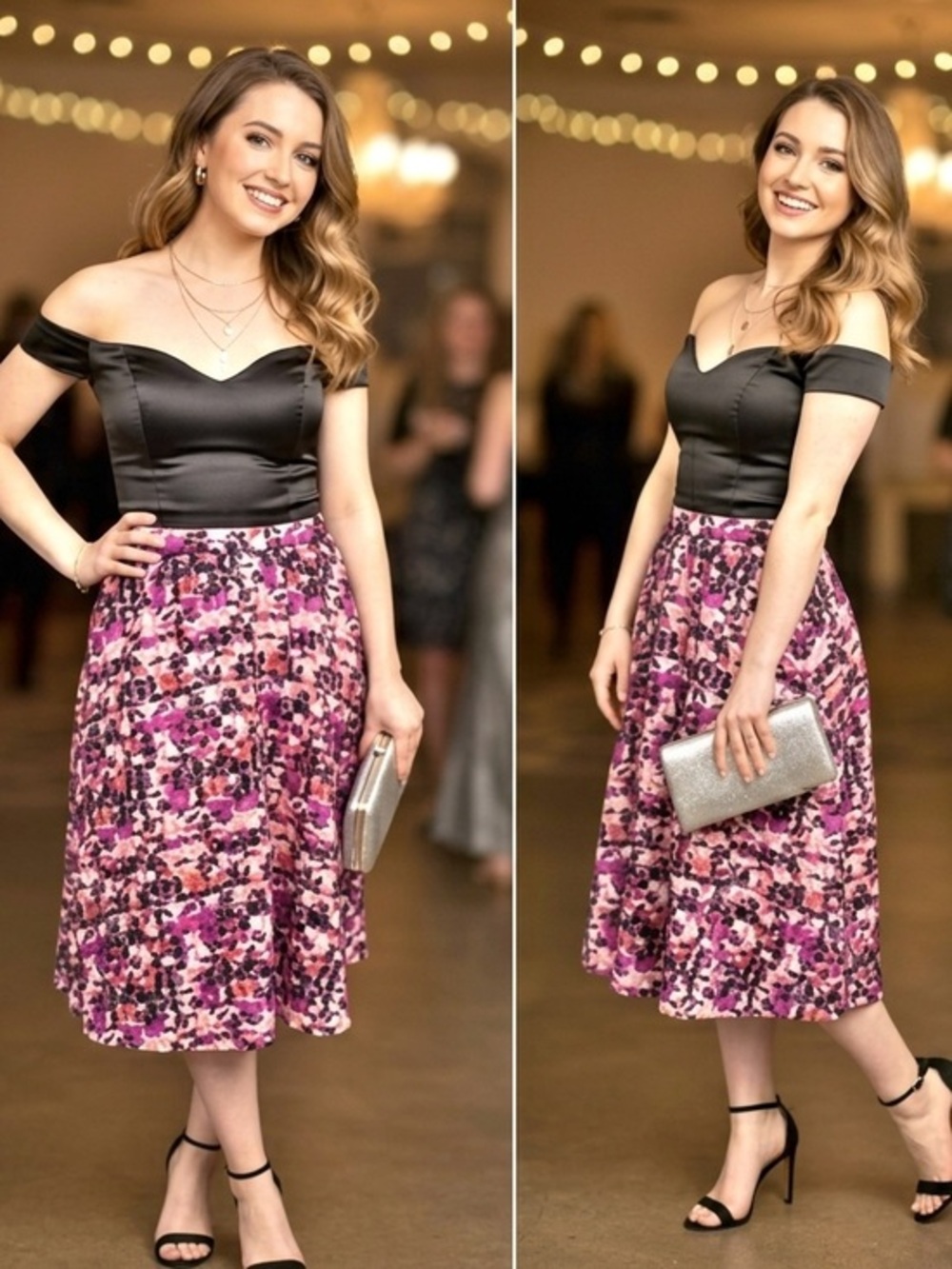 Sam Edelman Organza Mosaic Floral Black and Pink A-Line Midi Skirt Size 8